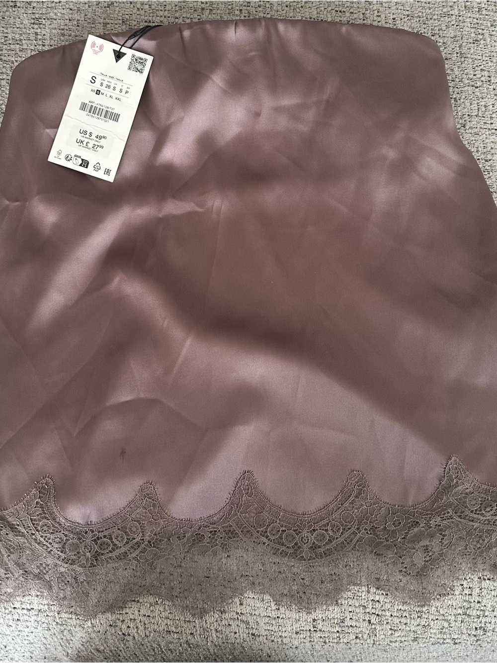 Zara Mauve Satin Slip with Lace Hem
